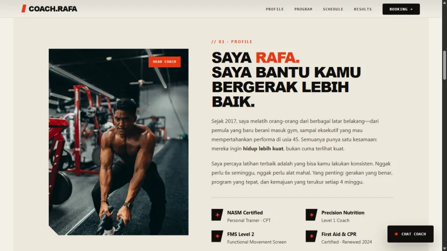 FitCoach personal trainer website preview
